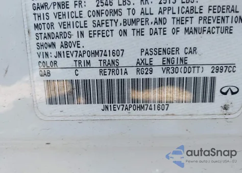 2017 Infiniti Q50 3.0T Signature Edition z USA, uszkodzony, nr VIN JN1EV7AP0HM741607